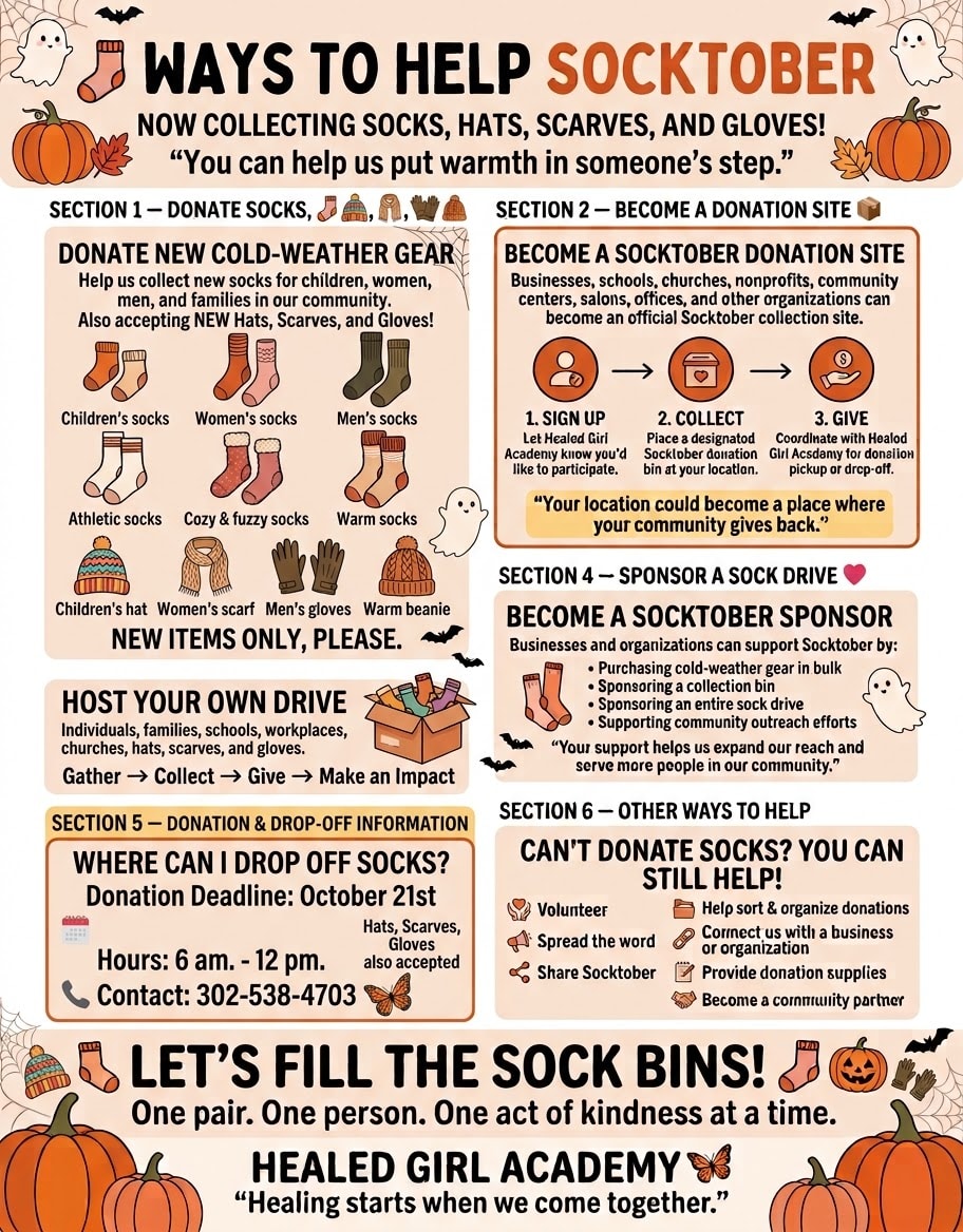 Volunteers organizing sock donations for community members in need